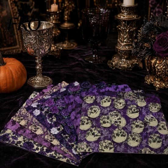 Classic Halloween Craft Paper 12 Sheets Purple Gothic Scrapbook Paper, Double Sided Decorative Dense Pattern for Card Making, Origami, DIY Projects,