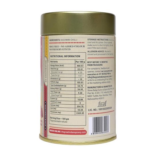Великая индийская лавка специй | Кашмирский чили (Кашмирский красный перец чили) | Порошок 100 г Жестяная банка – Фермерская свежесть, Без примесей, Без добавленных красителей или консервантов