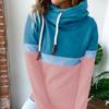 Winter Fall Women Fashion Color-block Hooded Sweatshirt Loose Drawstring Hoodie