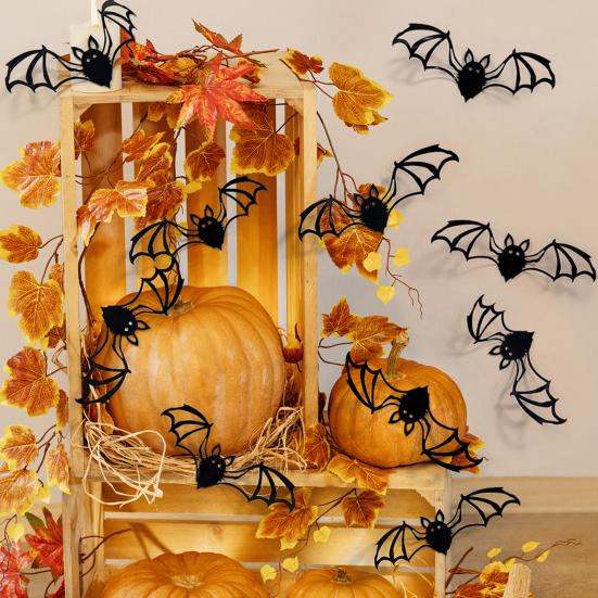 12 шт. Хэллоуин 3D летучая мышь украшение жуткий черный летучая мышь украшение для дома офис ванная комната полая летучая мышь форма фон наклейка на стену