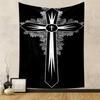 Black White Christian Cross with Gray Leaves Design Patterned Tapestry for Bedroom and Living Room Home Decor