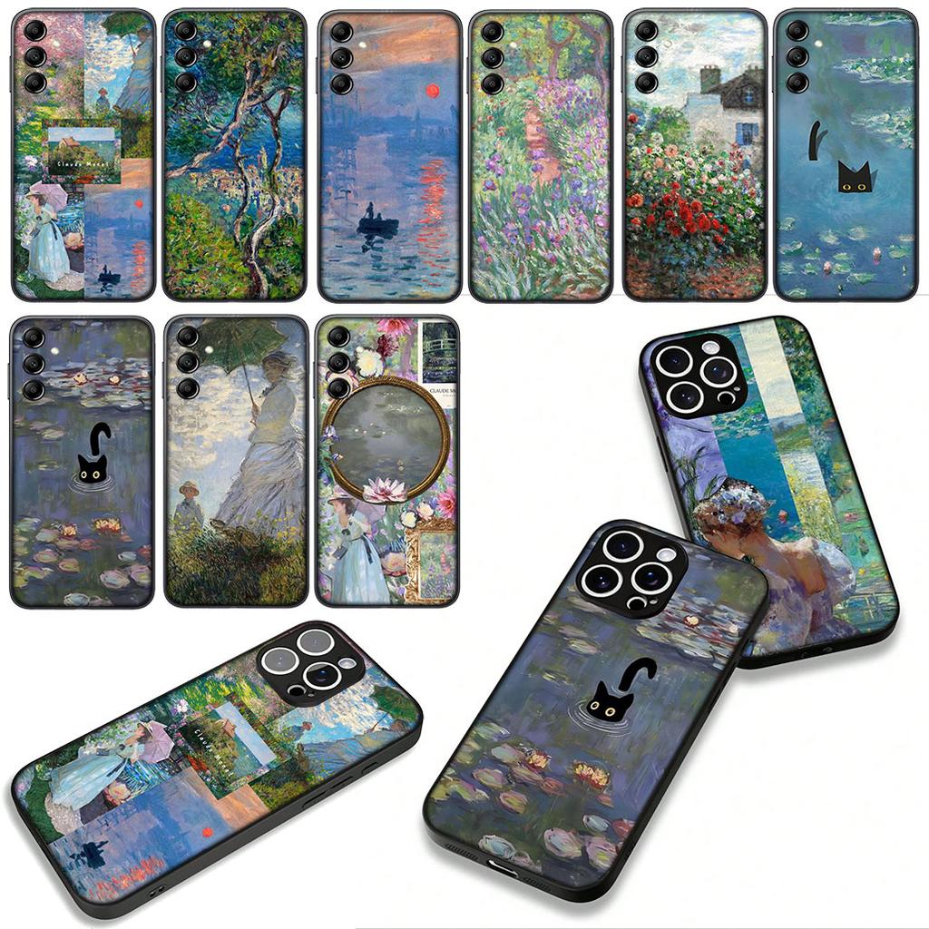 Для Samsung Galaxy A36 A17 A26 A07 A35 A54 A53 A13 A33 A34 S8 S20 S21 FE S10 Plus Чехол Клод Моне Импрессионизм Кувшинки Кошка