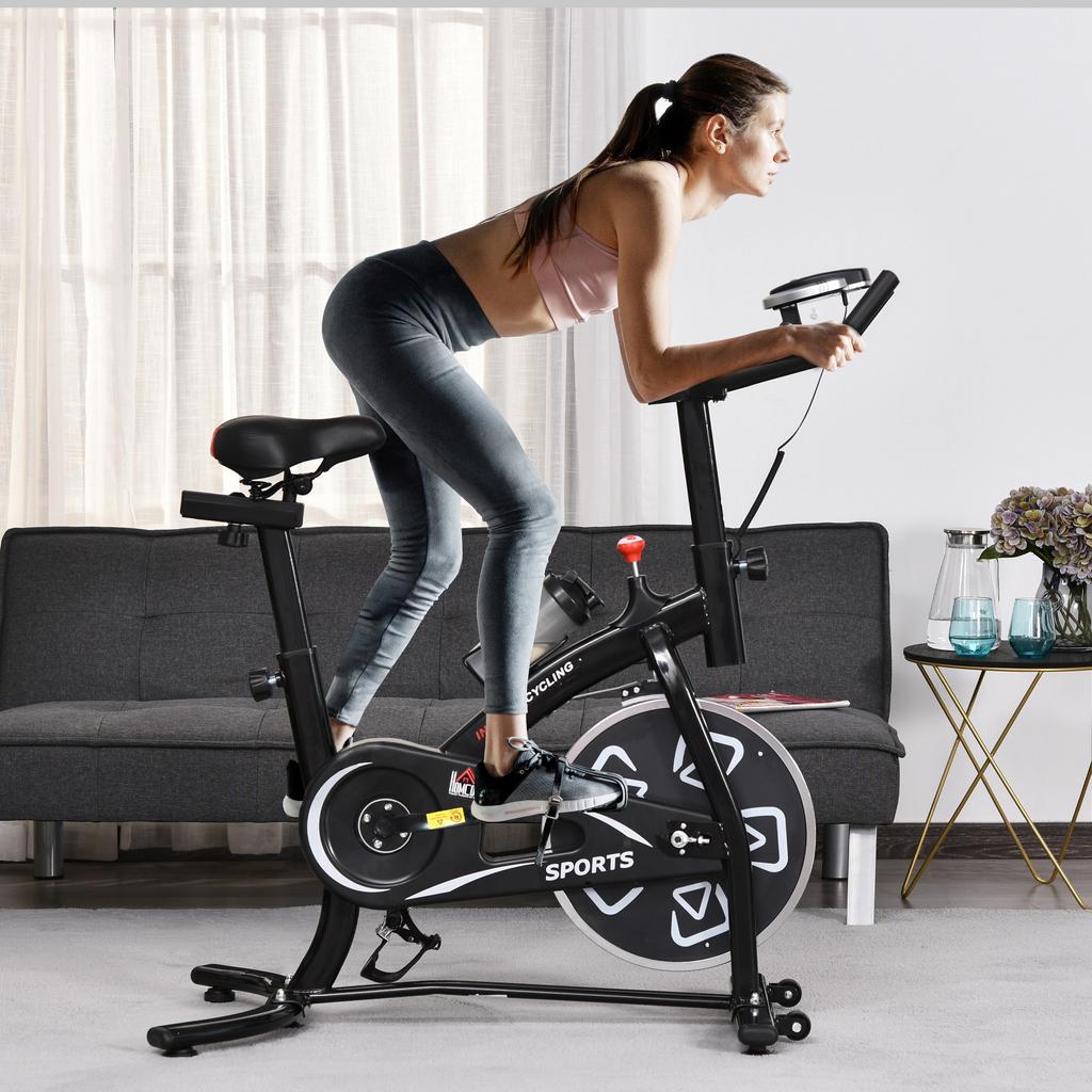 Indoor Stationary Exercise Bike 6kg Flywheel Fitness Cardio Workout Bike Trainer for Home Gym w/ Adjustable Resistance LCD Monitor Pad and Bottle