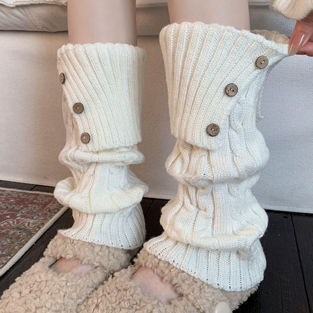 New Button Leg Warmers Twist Wool Boot Cuff Maillard Color Crochet Design Long Leggings Girls
