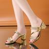Summer Slippers with Medium Heel Thick Heel Women's Slippers with Open Toe High Heel Women's Sandals Rhinestones