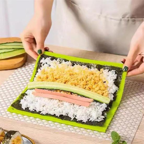 Силиконовый коврик для суши с бамбуковым узором, антипригарный, многоразовый, для приготовления роллов и рисовых шариков, незаменимый кухонный инструмент для домашнего суши