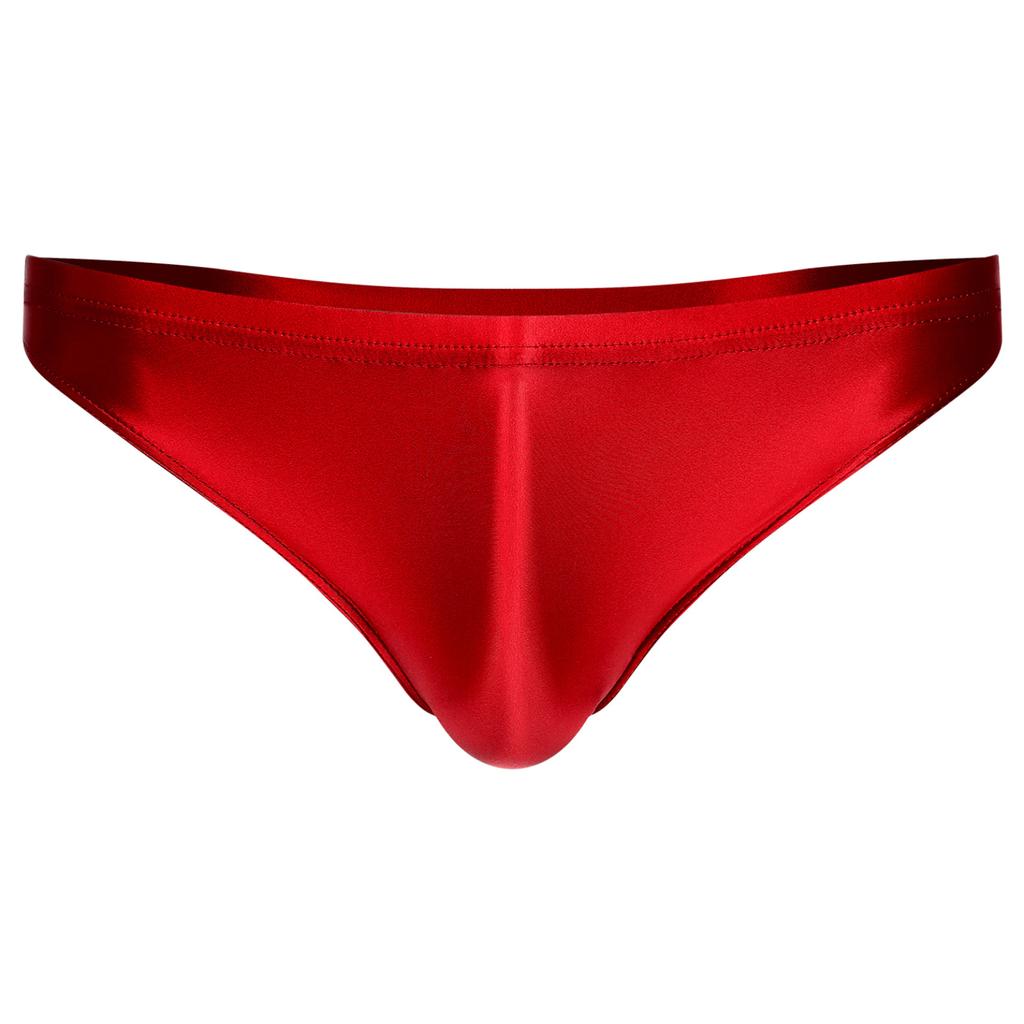 Mens Glossy Low Rise Briefs Solid Color Elastic Waistband Underpants Underwear Swimwear