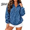 Long Sleeve Casual Top Women Leopard Print Hoodie, Oversized Half Zip Hooded Sweatshirt with Kangaroo Pocket, Fall Pullover