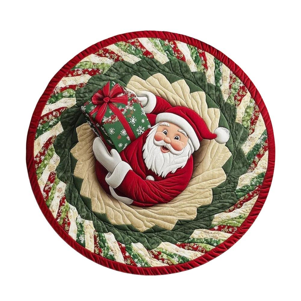60*60cm Christmas Round Carpet 3D Special-shaped Crystal Velvet Santa Claus Floor Mat Anti-Slip Atmosphere Decoration