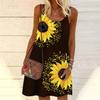 Women Flower Sunflower Printed Mini Dress Sleeveless Party Dress Summer Beach Dress Sundress