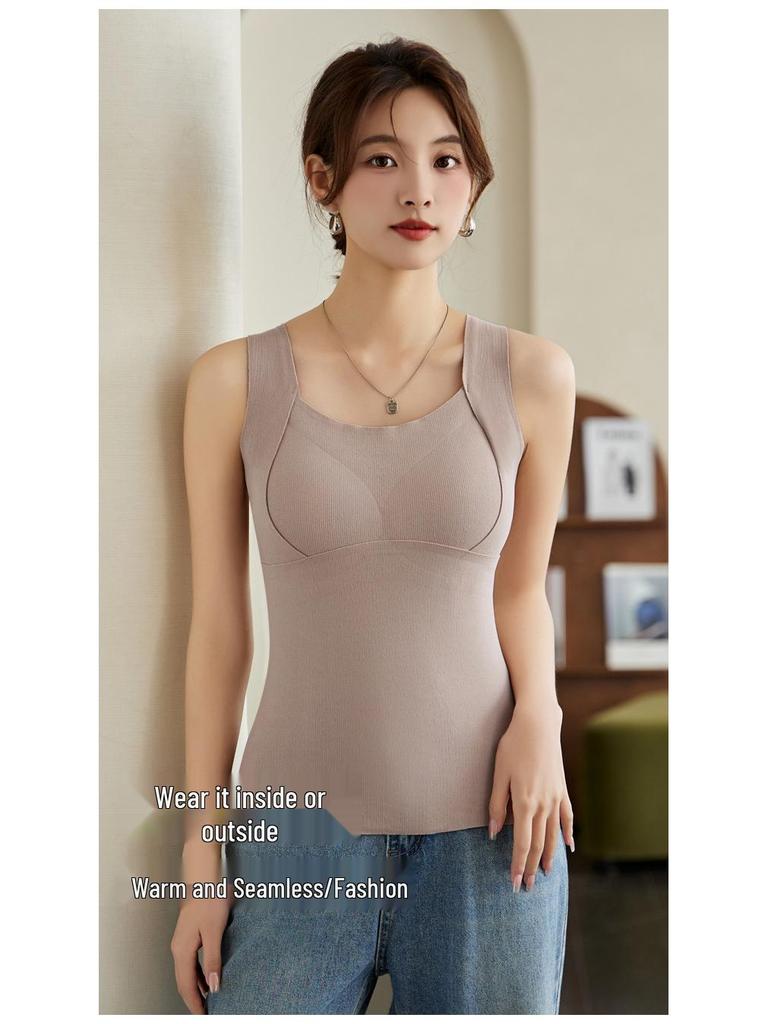 Женский антистатический длинный теплый жилет: Встроенные чашки бюстгальтера, Акрил, Мягкий цельный верхний и нижний слой для осени/зимы