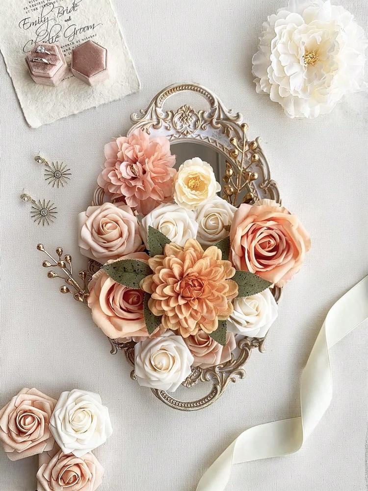 Шелковые цветы Искусственные цветы Комбинированные цветы Микс Розы Пионы со стеблями для самостоятельной свадьбы Свадебные букеты Украшения для стола на празднование рождения ребенка Домашний декор