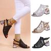 Women Summer Rhinestone Sandals Ladies Buckle Lace Mesh Beach Heel Shoe