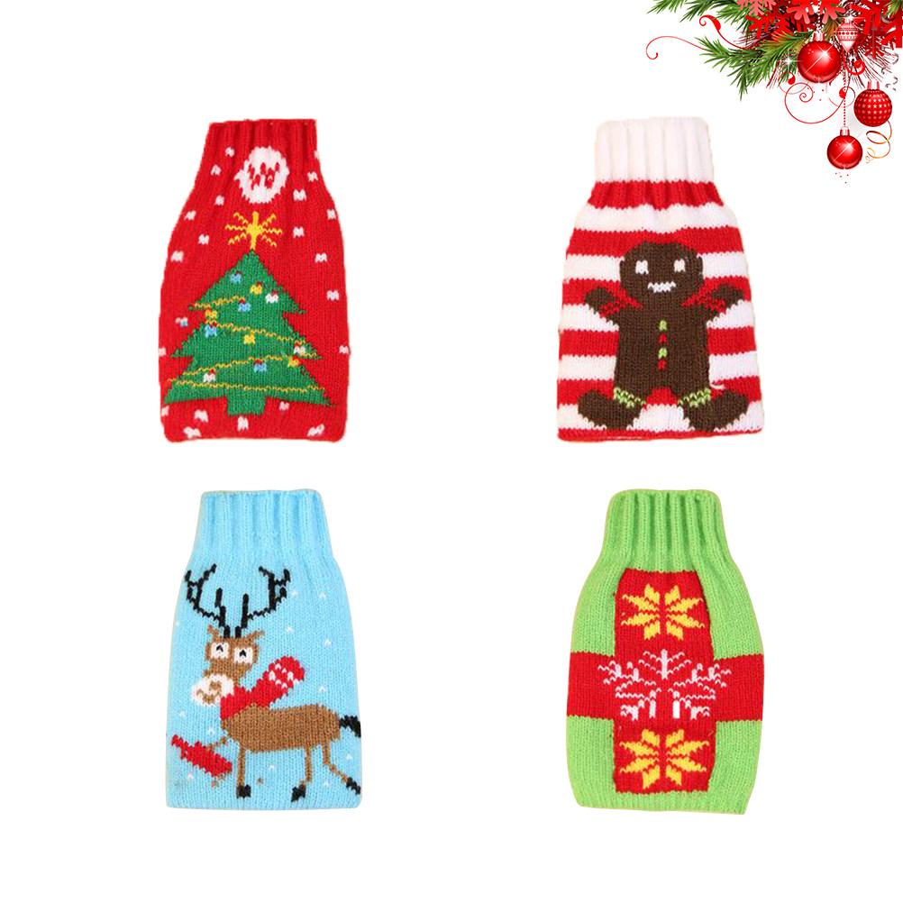 4 шт. Рождественский чехол для пивной бутылки Xmas Вязаный мешок Мешочек для винной бутылки Декор для вечеринки Снежинка Елка Олень Пряничный человечек