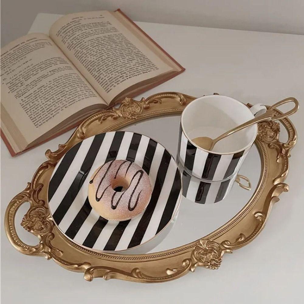 Glass Material Decorative Wall Mirror Oval Shape Cosmetics Storage Tray  Kitchen Decor