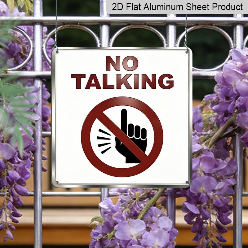 2D Flat- 1pc, No Talking Silent Retro Square Aluminum Plaque, Gesture Symbol Prohibition Mark Decoration A Quiet Display in A Study or Library