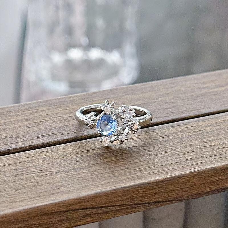 Новое нишевое высококачественное высококлассное морско-синее циркониевое супер-сказочное открытое кольцо Простые модные украшения для женщин