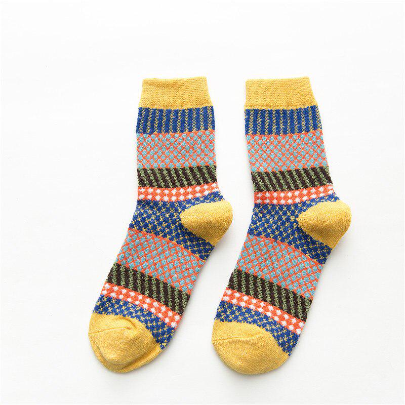 Thicken Women Socks Retro Style Cotton & Woolen Warm Socks Comfortable Soft Yellow Pink Winter Sock