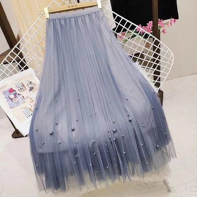 Long Skirt Korean Fashion Harajuku Kawaii Y2k Midi Maxi Tulle Skirt Spring Autumn High Waist Korean Streetwear Pink Black Skirt