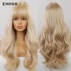 Synthetic Ombre Blonde Platinum Wigs Long Wavy Wig for Women with Bangs Party Daily Heat Resistant Fibre Hair Wigs