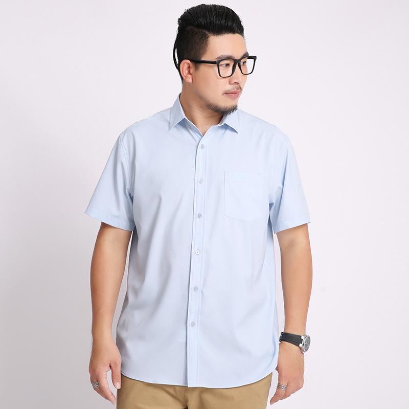 Летняя мужская рубашка большого размера с коротким рукавом business casual свободная однотонная универсальная для полных мужчин профессиональная рубашка catties