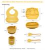 6PCS BPA Free Baby Silicone Tableware Bib Flexible Solid Color Sucker Bowl Spoon Fork for Children Learning Feeding Flatware