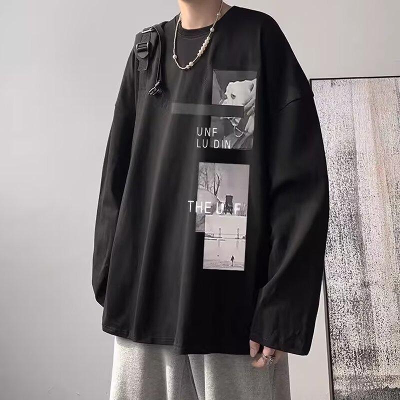 Напечатанный свитер осень-зима для мужчин весна и осень 2024 года, корейский новый свободный топ с круглым вырезом, шикарный стиль Гонконга, модный