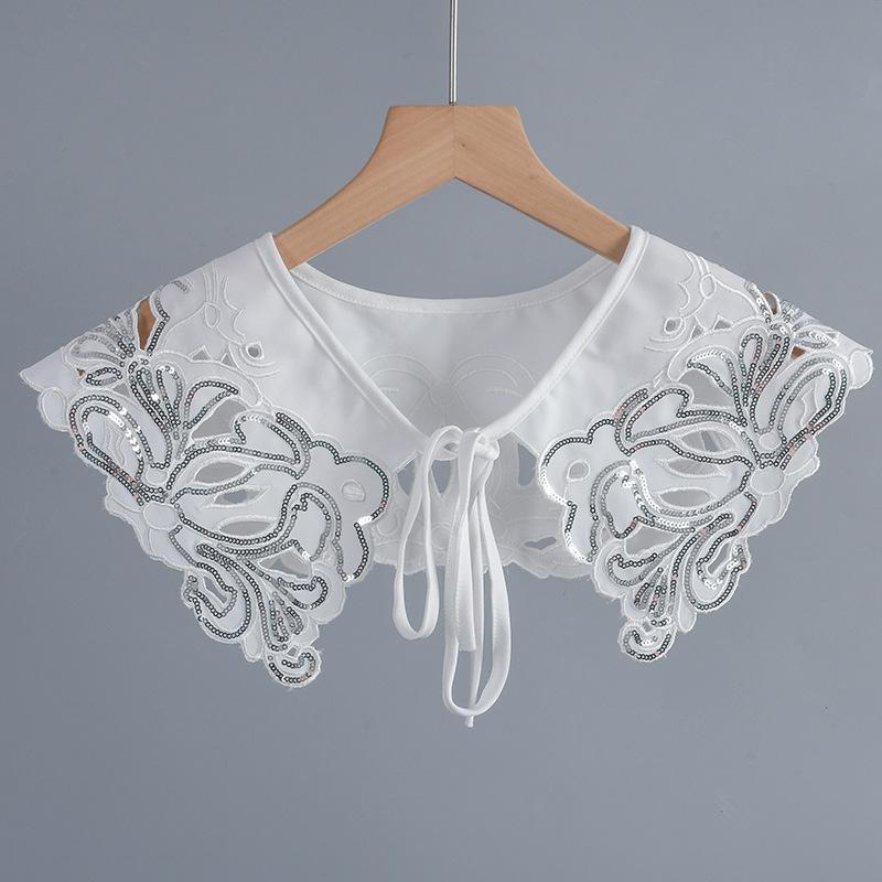 Korean Summer Floral Embroider Fake Collar Neck Guard Scarf Female Shoulder Wraps Cape Removable Shirt Detachable Collar