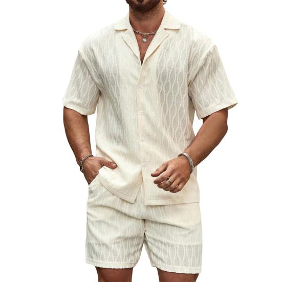 2 шт./комплект мужской летний наряд рубашка с коротким рукавом на пуговицах эластичный пояс шорты комплект однотонный спортивный костюм
