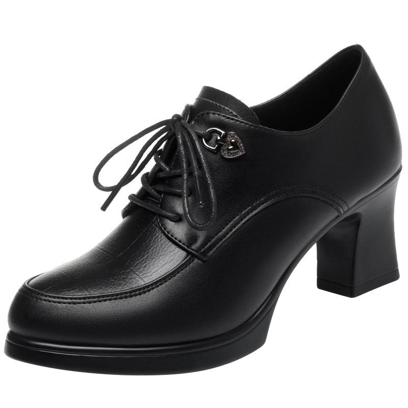 Модные британские туфли-оксфорды из мягкой кожи с глубоким ртом, женские туфли-лодочки на платформе 2024 года, туфли на высоком каблуке для офиса и мамы