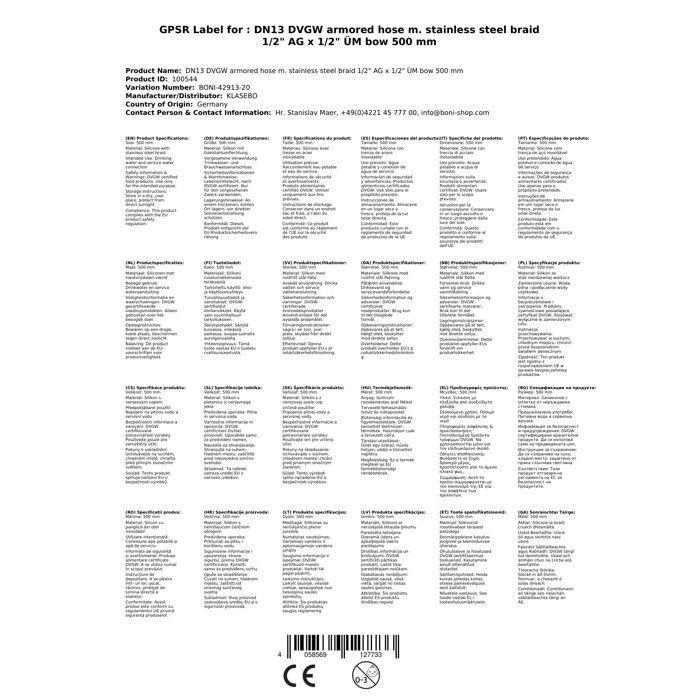 Flexible inox coudé - KLASEBO - 1/2 pouce - Eau potable - Sanitaire - Haute qualité