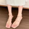 French nude high heels for women's 2025 spring new square head stiletto with Roman sandals, thin strap sandals