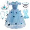 Fairy Tale Glass Slipper Cinderella Dress with Butterflies Girl Pageant Princess Costume Frock Children Carnival Party Ball Gown
