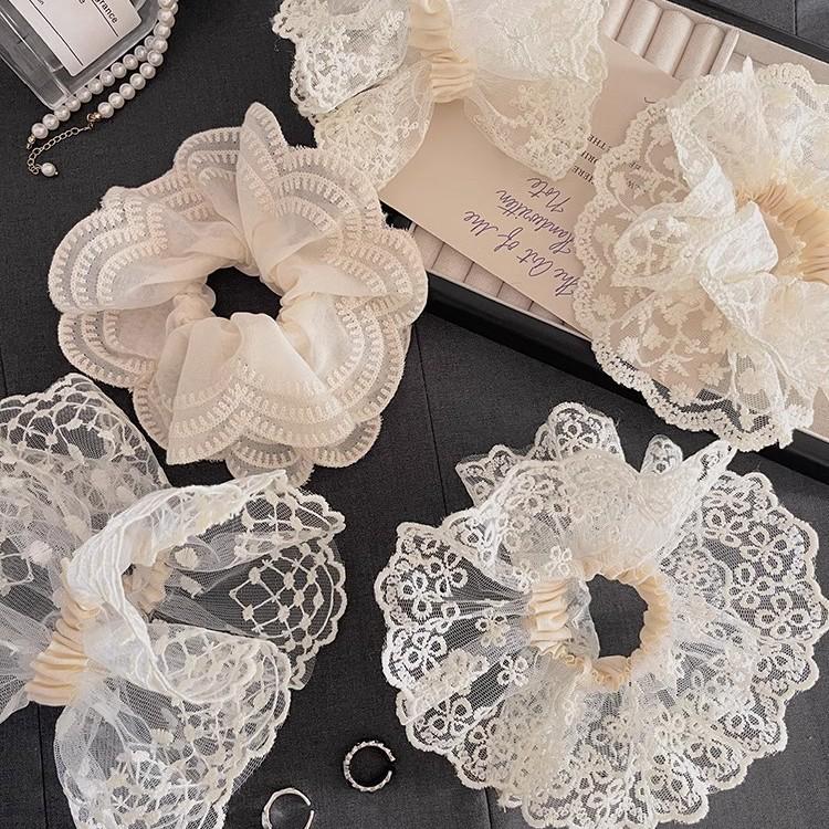 Creamy Satin Blue Stripe Oversized Scrunchie for Women