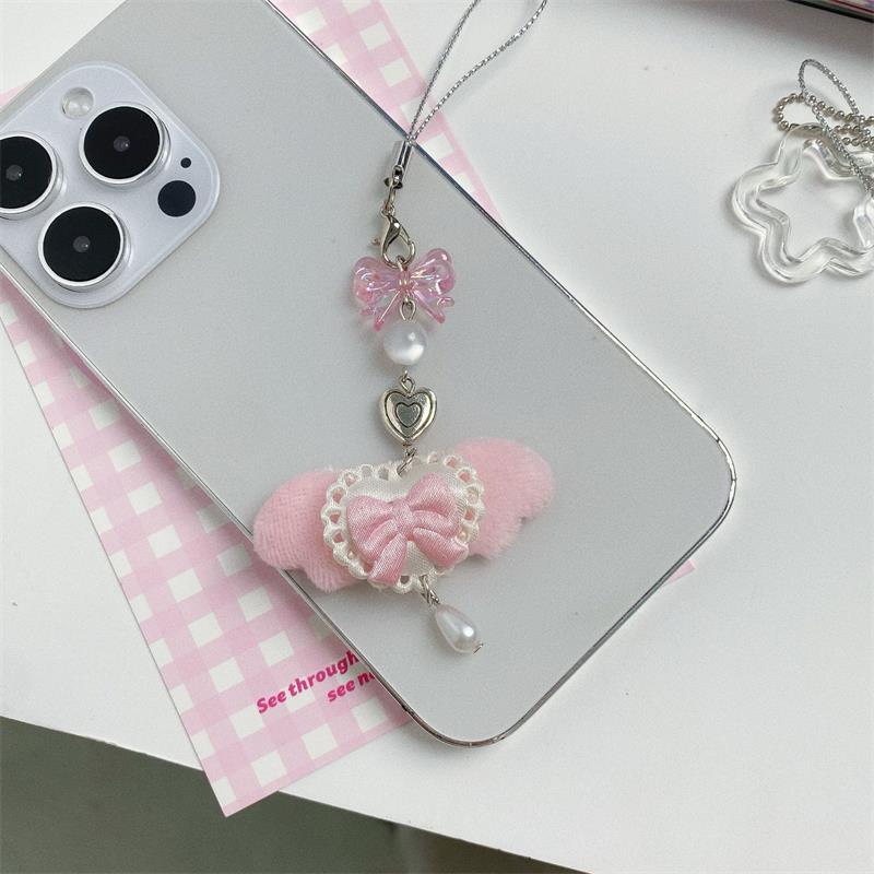 Милые Сладкие Крылья Ангела Бантик Ремешок для Телефона Брелок Подвески Защита от Потери Цепочка для Телефона Украшения для Сумки Девичий Шарм для Телефона Подарки