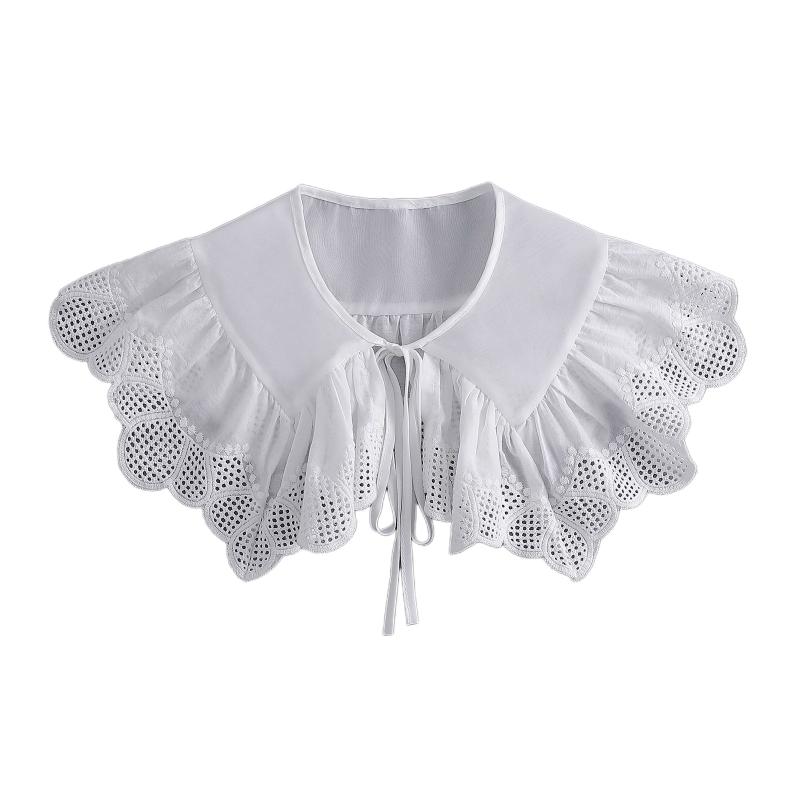 Royal Style Cotton Fake Collar Shawl Wrap Hollow Out Floral Lace Ruffled Trim Necklace Pointed Lapel Blouse Dropshipping