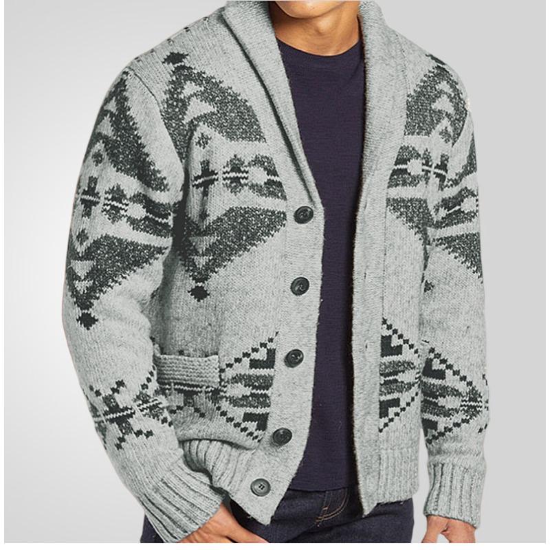 Осень и зима Новая мужская верхняя одежда с принтом Свитер с длинными рукавами Вязаная куртка