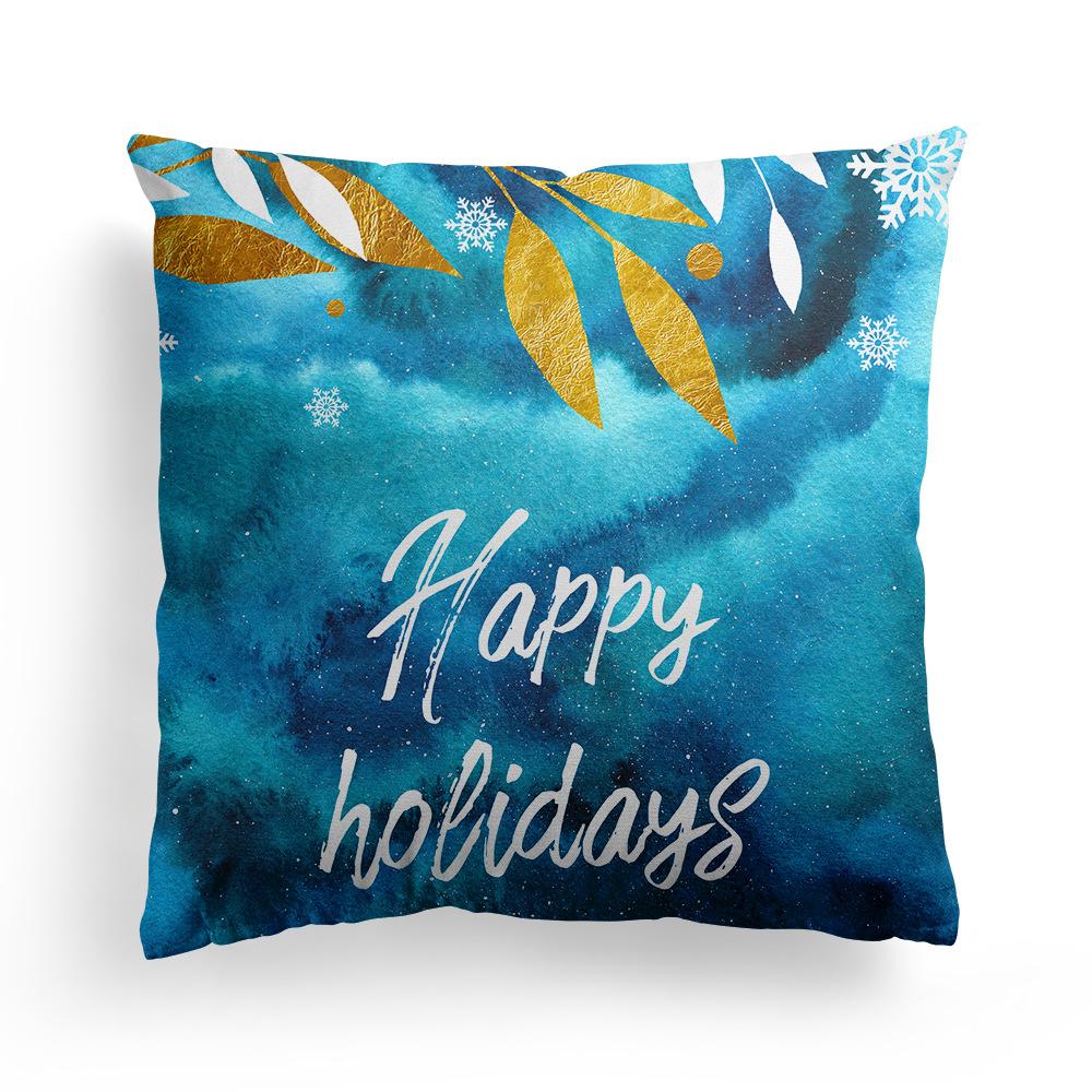 New Christmas Blue Watercolor Elk Pillow Cover  Decoration Holiday Gift Sofa Cushion  Bedroom Room Home