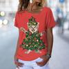 Fashion Cat T-Shirt Women's V Neck Tees Top Vintage Red Christmas Clothes Summer Chic Oversized Femele Clothing 2023 New Tee