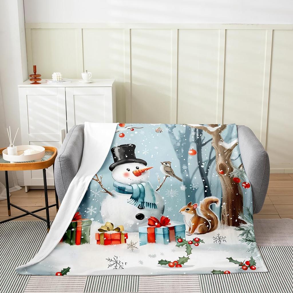Gingerbread Xmas Flannel Blanket Blue Christmas Tree Candy Throw Blanket Western New Year Theme Cozy Throws for Bed Couch Sofa