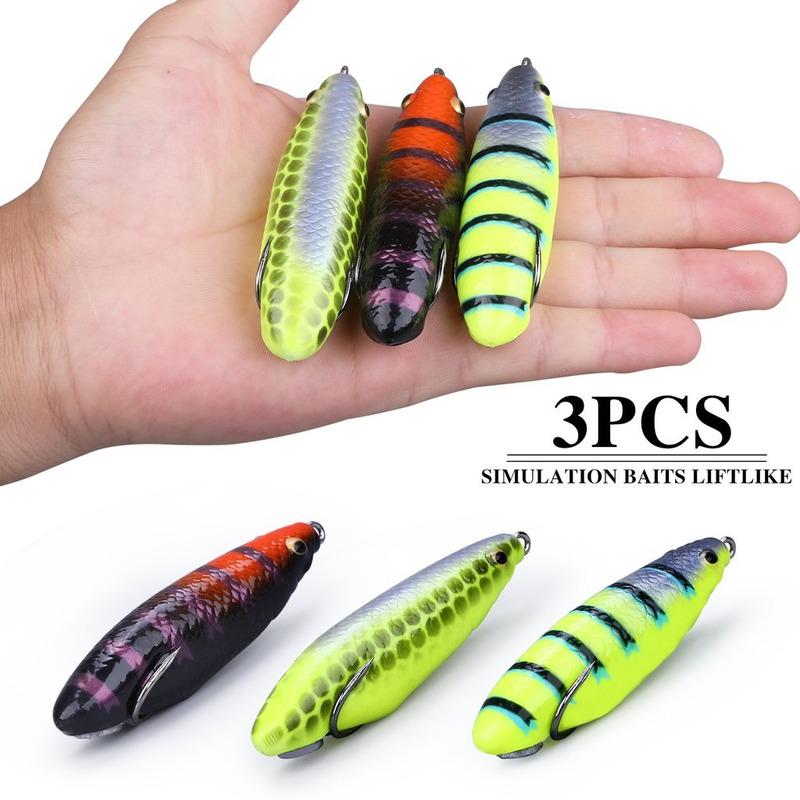 SOUGAYILANG 3pcs Umpan Pancing 3D Fish Eyes Double Hooks Soft Fishing Bait Soft Fishing Lures Outdoor Sea Fishing Tackle