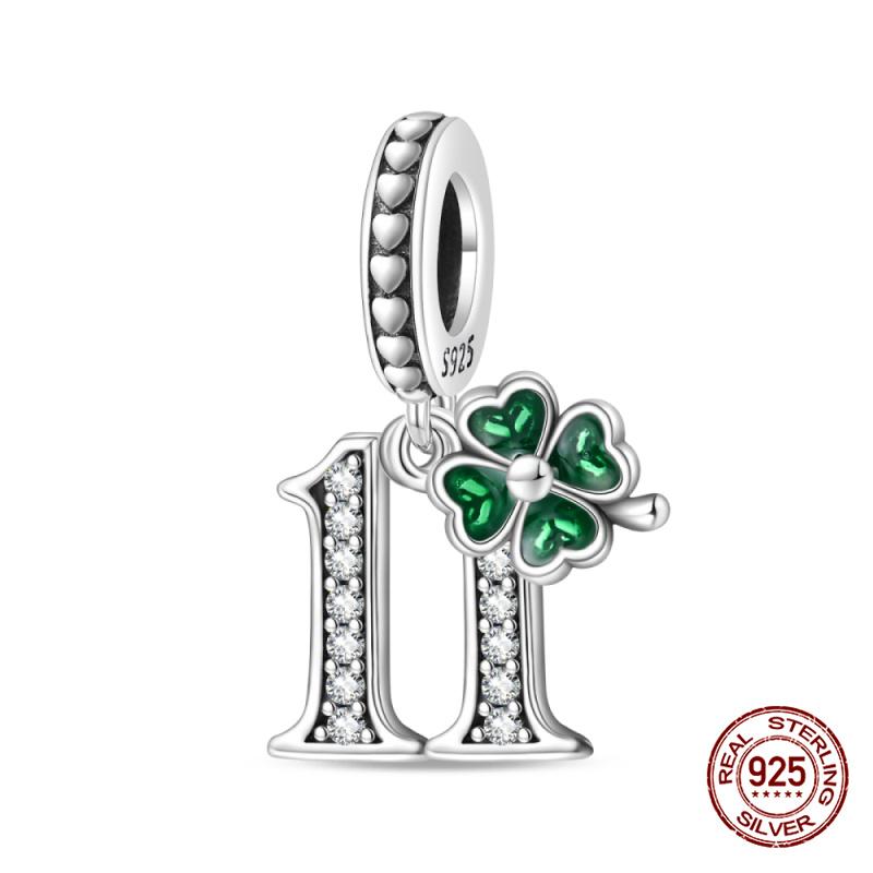 Оригинальные Шармы Медь Счастливый Четырехлистный Клевер Шармы-Цифры Бусины Подходят для Оригинального Браслета 3 мм Женские DIY Ювелирные Изделия Подарок
