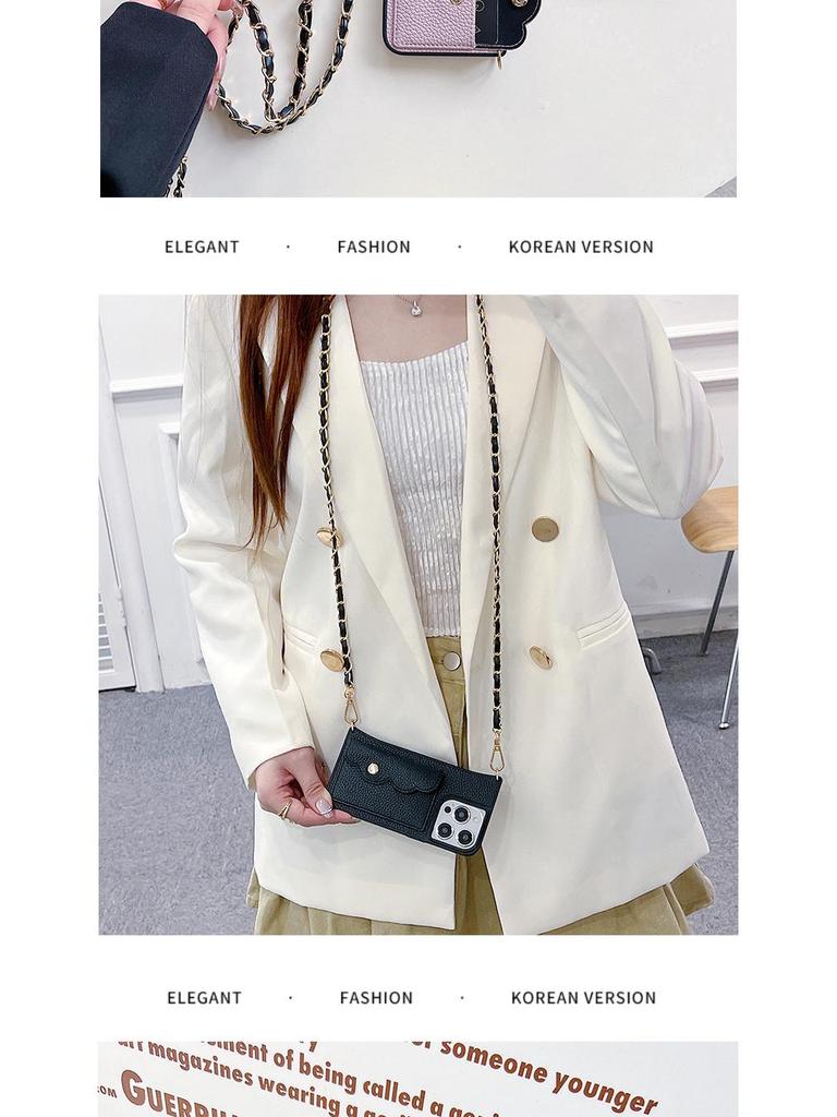 Чехол-ремешок через плечо для iPhone 15/16 Pro Max с отделением для карт и защитой от падений из кожи