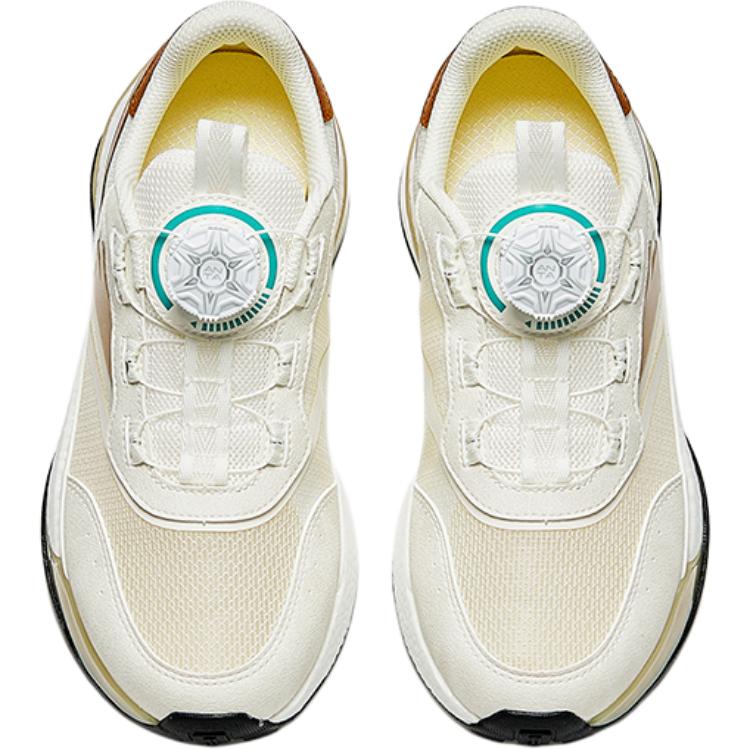 Anta Kids Mesh Fashion Comfortable Lightweight Shock Absorption Low Top Casual Shoes Men Casual Shoes White Beige Orange A12438875-1