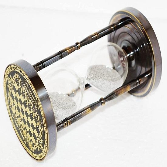 Antique Vintage Maritime Brass, Glass Chess Printed Sand Timer Hourglass