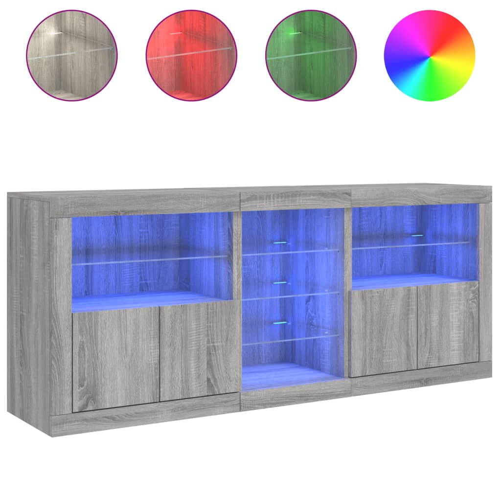Sideboard with LED Lights Grey Sonoma 162 x 37 x 67 cm