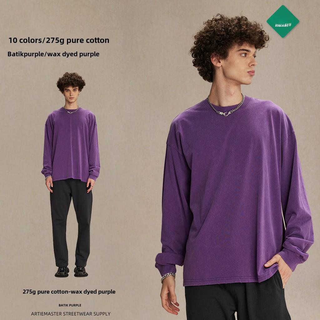 Футболка мужская с длинным рукавом в стиле ретро-батик 2024 года, плотность 275 г, круглый вырез, стиль унисекс