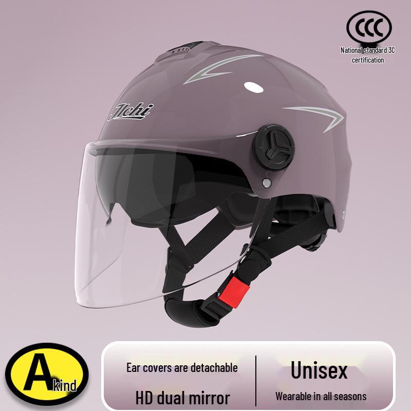 Certified Dual-Lens Electric Motorcycle Helmet for Men and Women - Summer Sun Protection Safety Half Helmet for Scooters