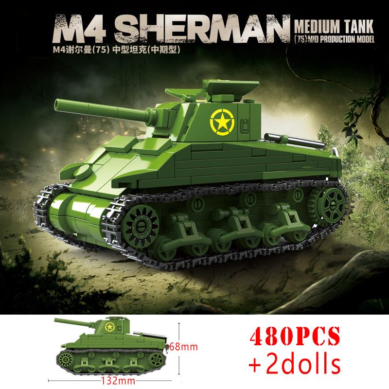 US Army Military World War WW2 M4 Sherman 75 Medium Tank Building Blocks Stuart Tank Bricks Educational Toys designed for Kids Gift