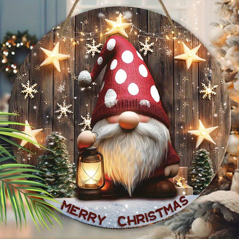 Очаровательная деревянная табличка «Гном Рождество», круглая табличка «Веселого Рождества» с гномом для декора на входную дверь, стену, идеальное рождественское украшение